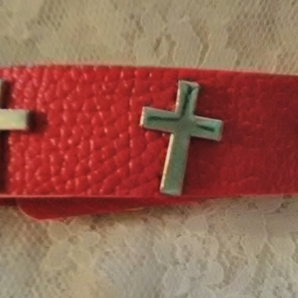 New Red Leather Crosses Bracelet